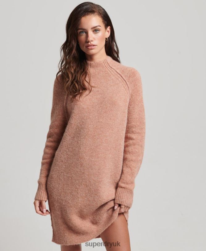Turtleneck Dress Women Beige Clothing Superdry 66N8N2439