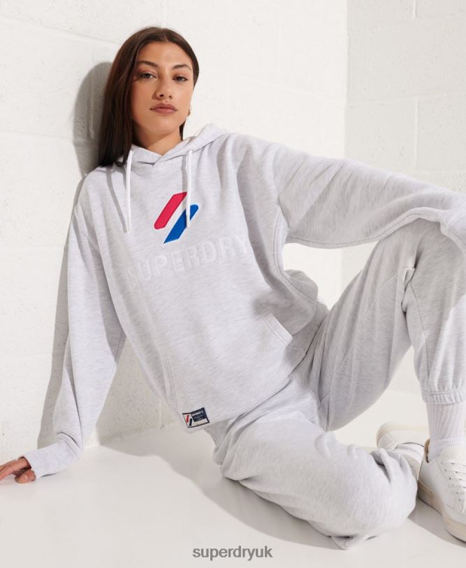Applique Oversized Hoodie Women Light Grey Clothing Superdry 66N8N3449