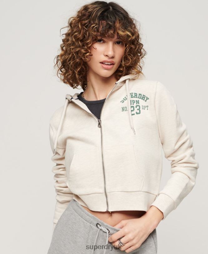 Athletic Essential Crop Zip Hoodie Women Beige Clothing Superdry 66N8N2027