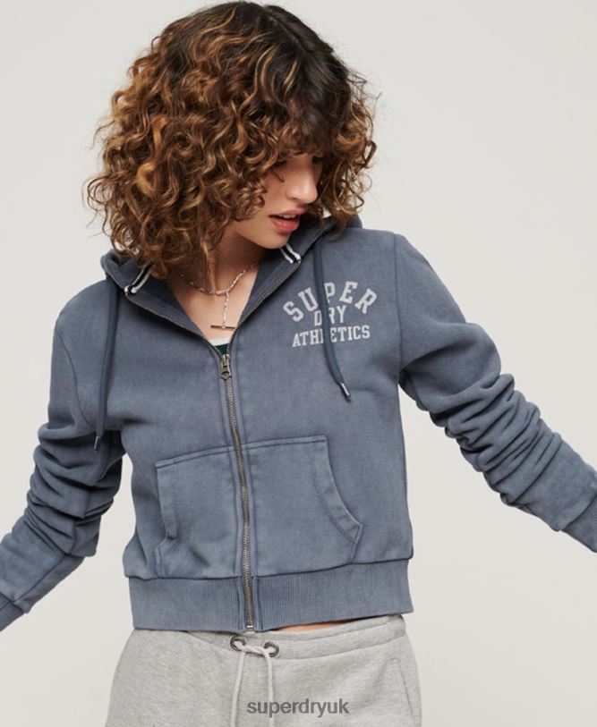 Athletic Essential Crop Zip Hoodie Women Blue Clothing Superdry 66N8N2155