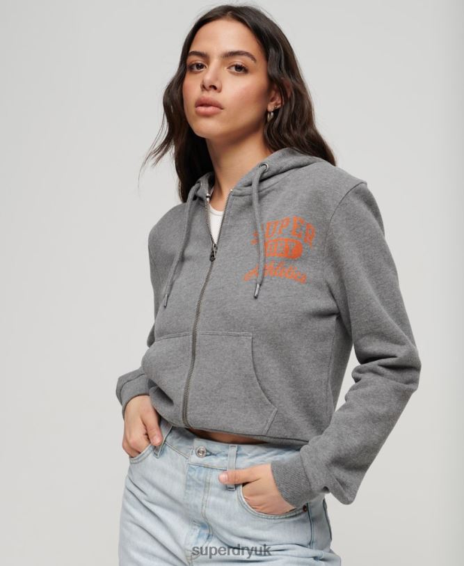 Athletic Essential Crop Zip Hoodie Women Dark Grey Clothing Superdry 66N8N3275