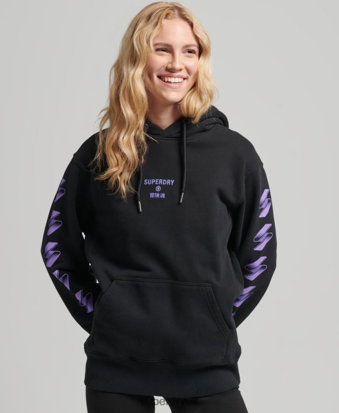 Code Halftone Logo Oversized Hoodie Women Black Clothing Superdry 66N8N3491