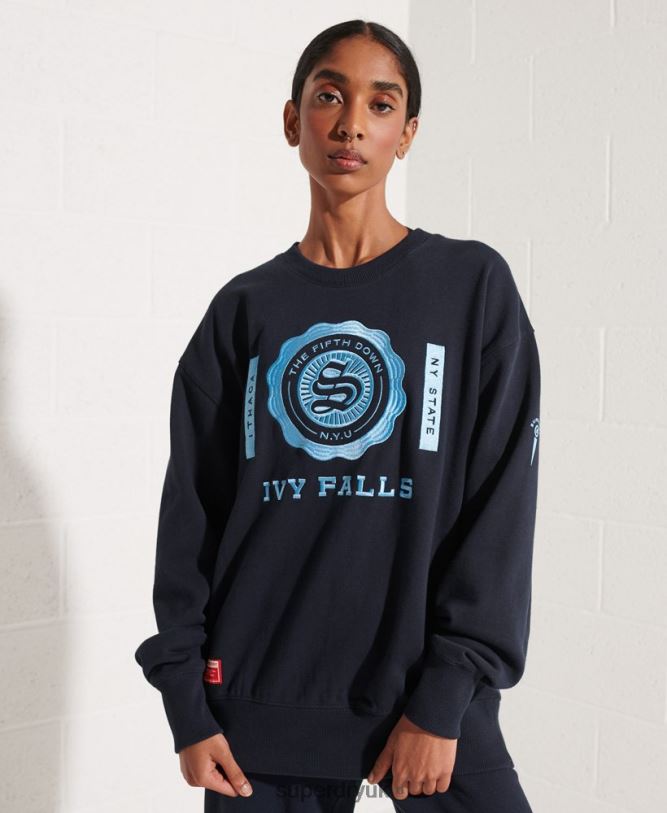 College Graphic Oversized Crew Sweatshirt Women Navy Clothing Superdry 66N8N5837