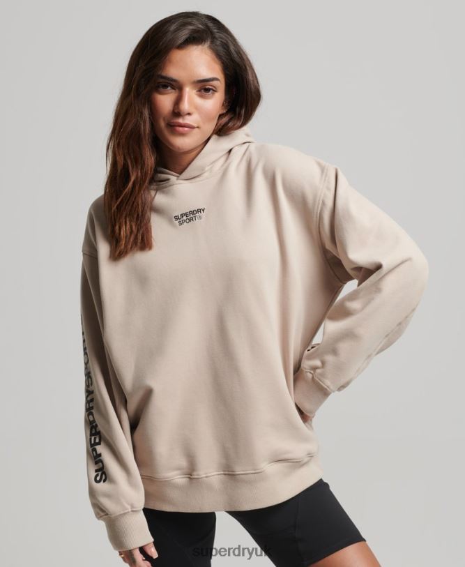 Core Oversized Hoodie Women Beige Clothing Superdry 66N8N3381