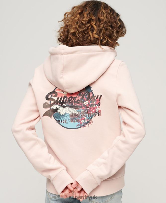 Japanese Vintage Logo Graphic Zip Hoodie Women Pink Clothing Superdry 66N8N3287