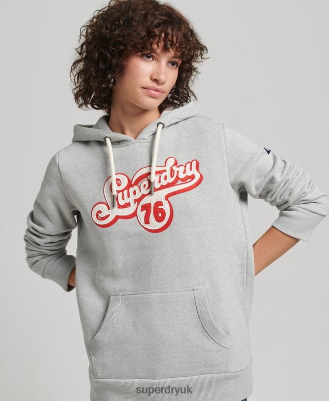 Nostalgia Script Hoodie Women Grey Clothing Superdry 66N8N3418