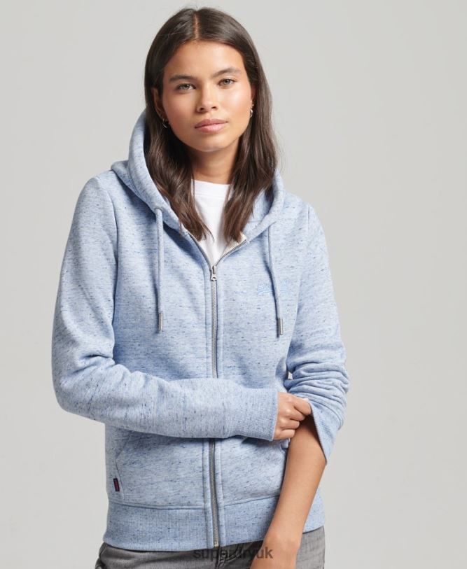 Organic Cotton Essential Logo Zip Hoodie Women Light Blue Clothing Superdry 66N8N5963