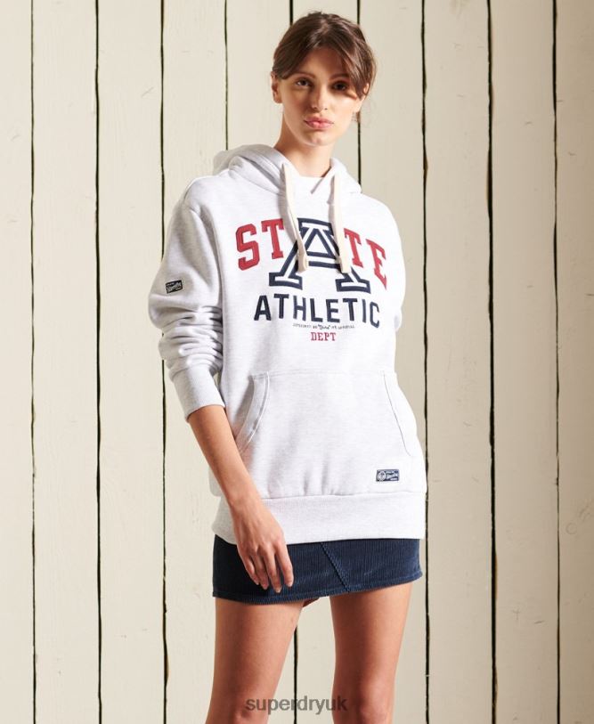 Oversized Collegiate State Hoodie Women Light Grey Clothing Superdry 66N8N5846