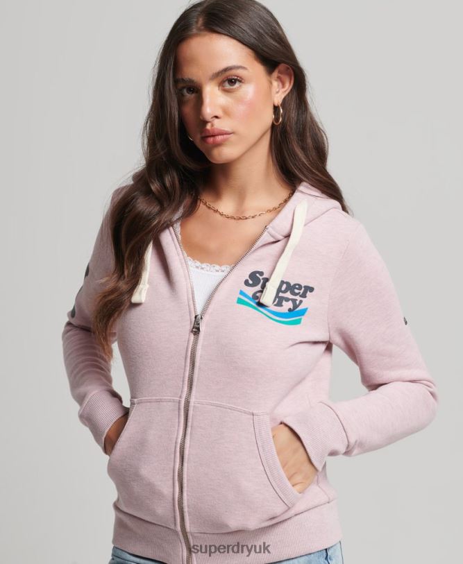 Vintage Cooper Nostalgic Zip Hoodie Women Pink Clothing Superdry 66N8N3298
