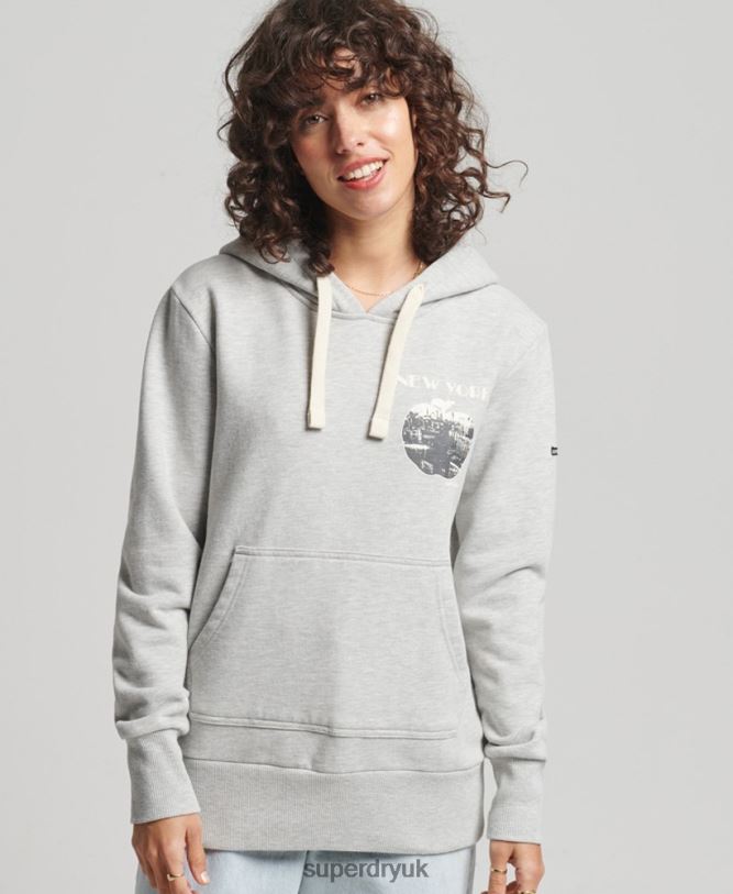 Vintage Crossing Lines Hoodie Women Light Grey Clothing Superdry 66N8N6063