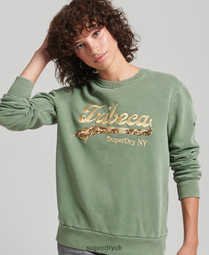 Vintage Logo Borough Crew Sweatshirt Women Green Clothing Superdry 66N8N6112