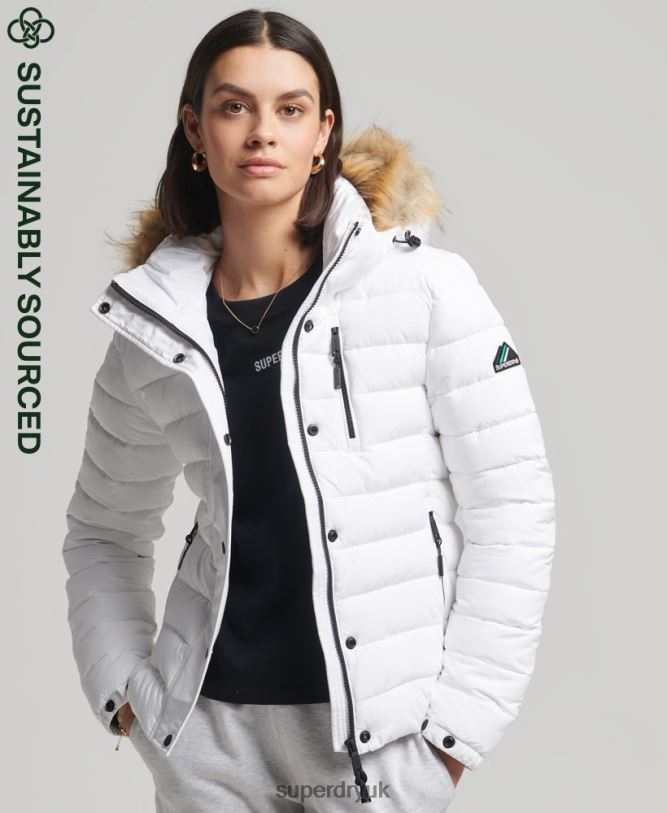 Classic Faux Fur Fuji Jacket Women White Clothing Superdry 66N8N3825