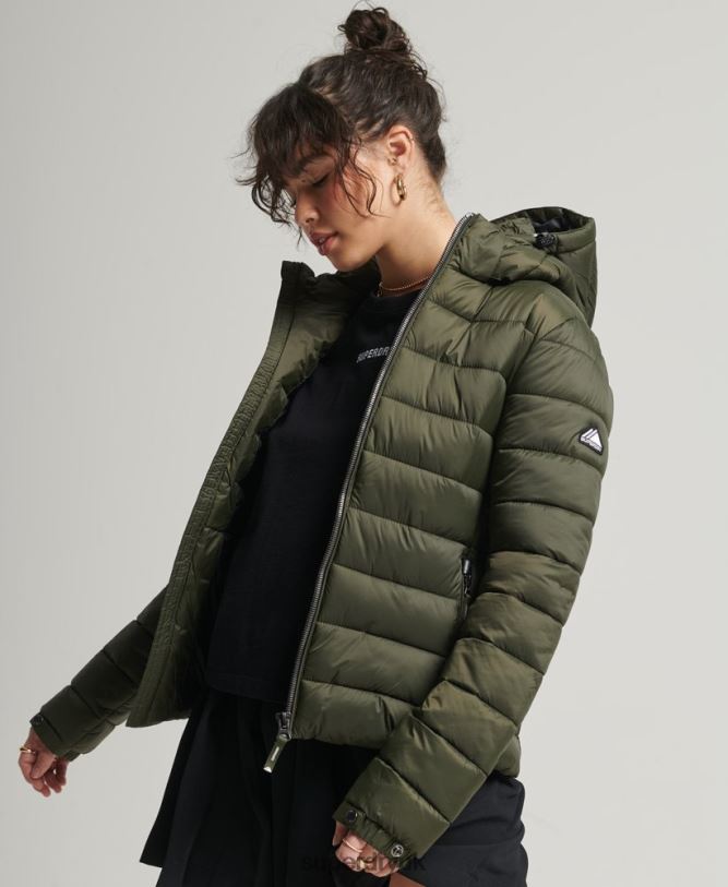 Classic Fuji Puffer Jacket Women Khaki Clothing Superdry 66N8N3807