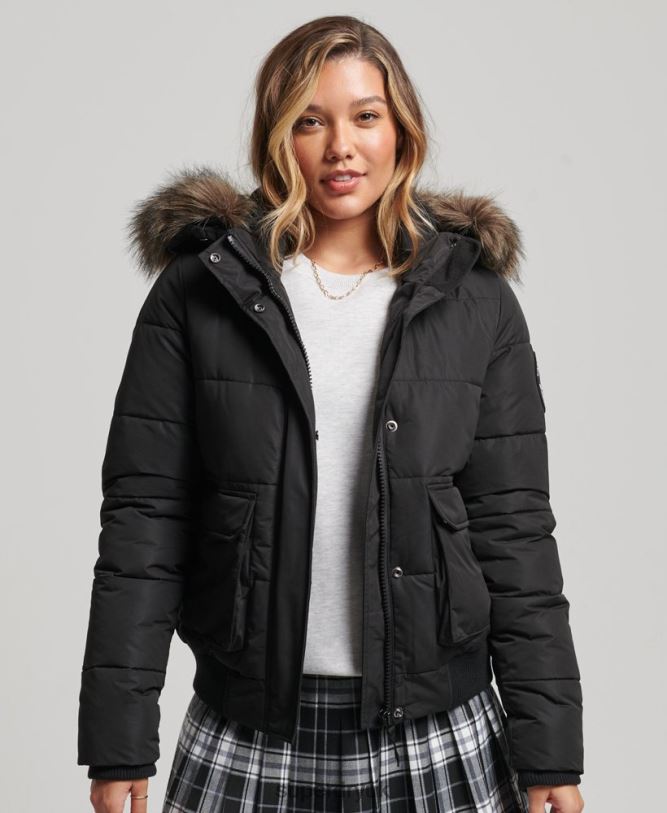 Everest Ella Bomber Jacket Women Black Clothing Superdry 66N8N5465