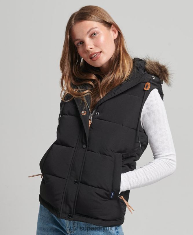 Everest Faux Fur Gilet Women Black Clothing Superdry 66N8N3677
