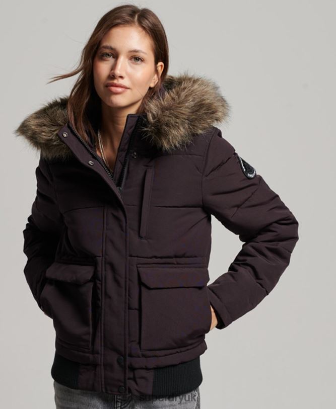 Everest Hooded Puffer Bomber Jacket Women Purple Clothing Superdry 66N8N3796