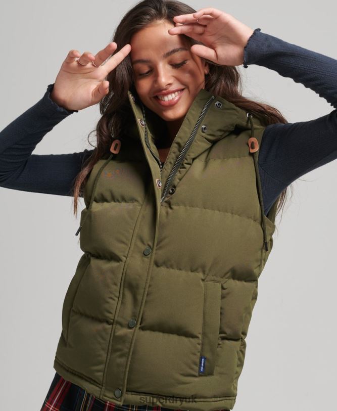 Everest Hooded Puffer Gilet Women Green Clothing Superdry 66N8N3666