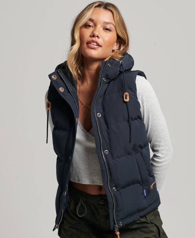 Everest Hooded Puffer Gilet Women Navy Clothing Superdry 66N8N3805