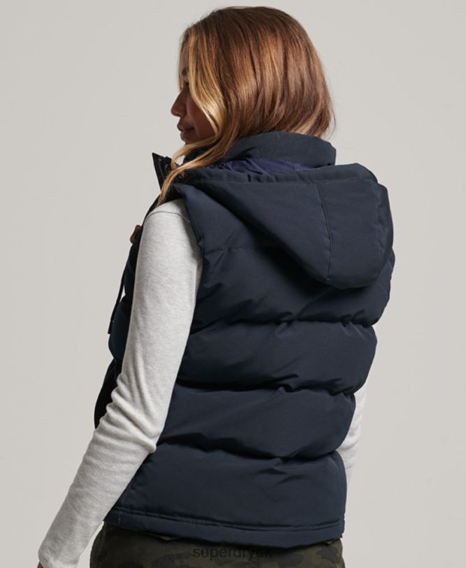 Everest Hooded Puffer Gilet Women Navy Clothing Superdry 66N8N3805