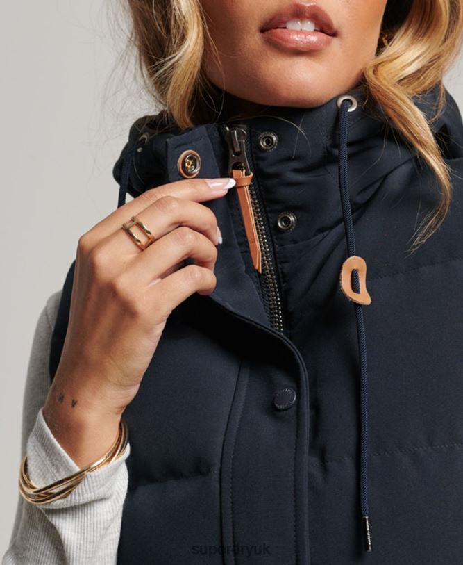 Everest Hooded Puffer Gilet Women Navy Clothing Superdry 66N8N3805