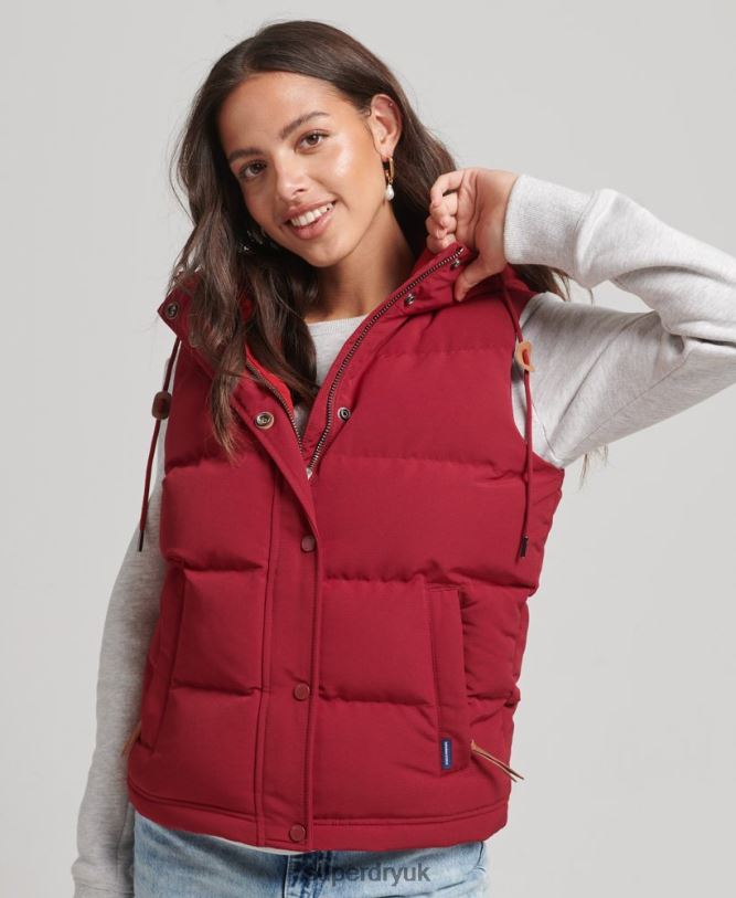 Everest Hooded Puffer Gilet Women Red Clothing Superdry 66N8N3667