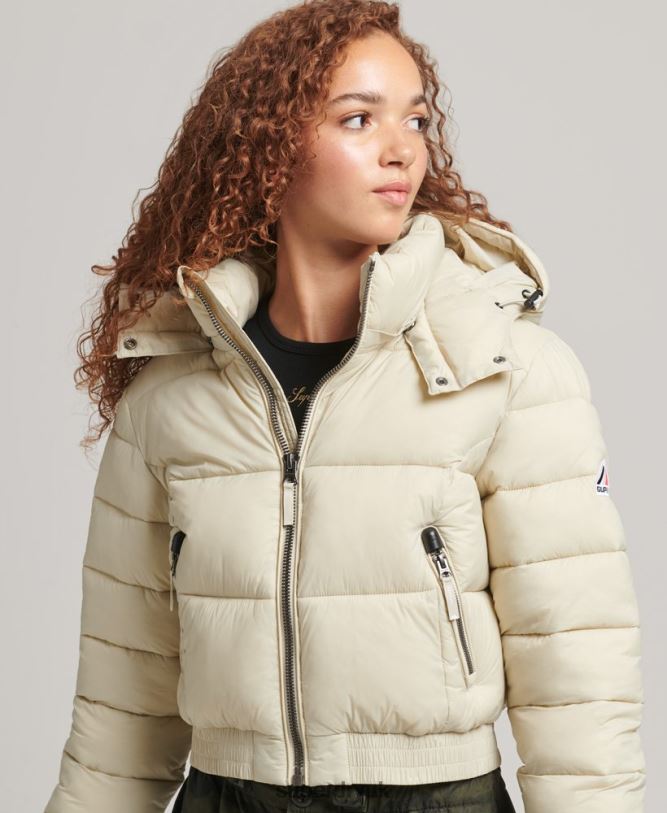 Fuji Cropped Hooded Jacket Women Beige Clothing Superdry 66N8N3804
