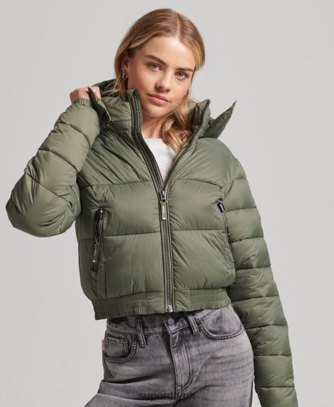 Fuji Cropped Hooded Jacket Women Green Clothing Superdry 66N8N3731
