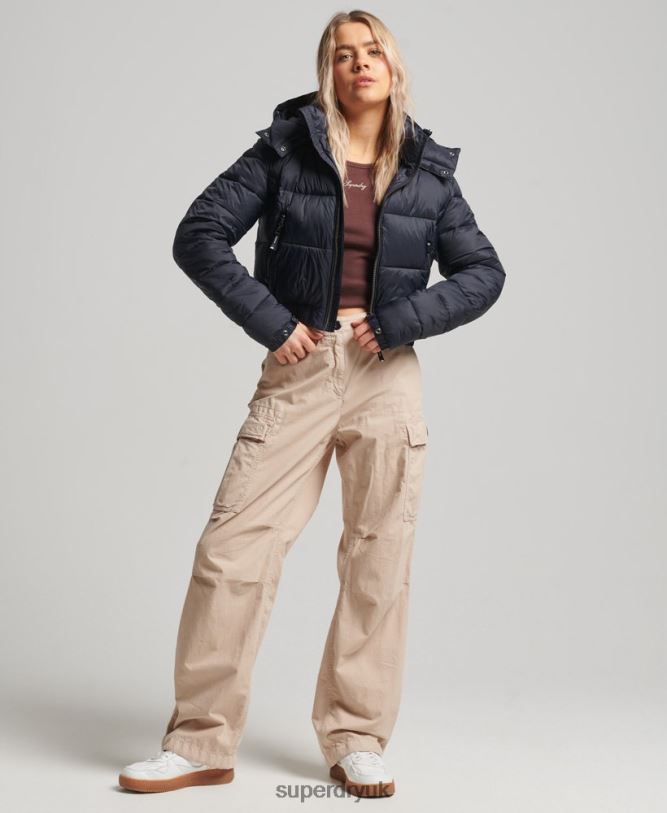 Fuji Cropped Hooded Jacket Women Navy Clothing Superdry 66N8N3803