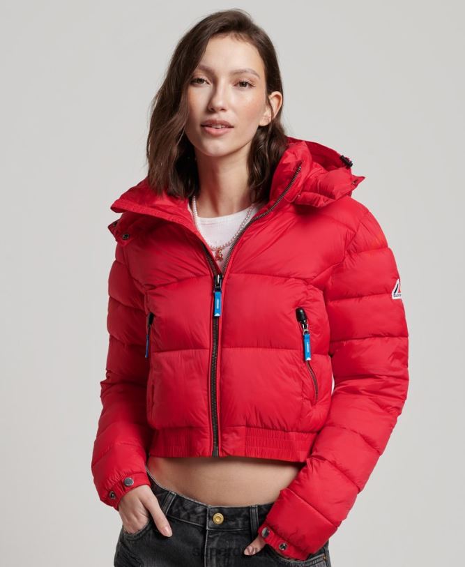 Fuji Cropped Hooded Jacket Women Red Clothing Superdry 66N8N5525