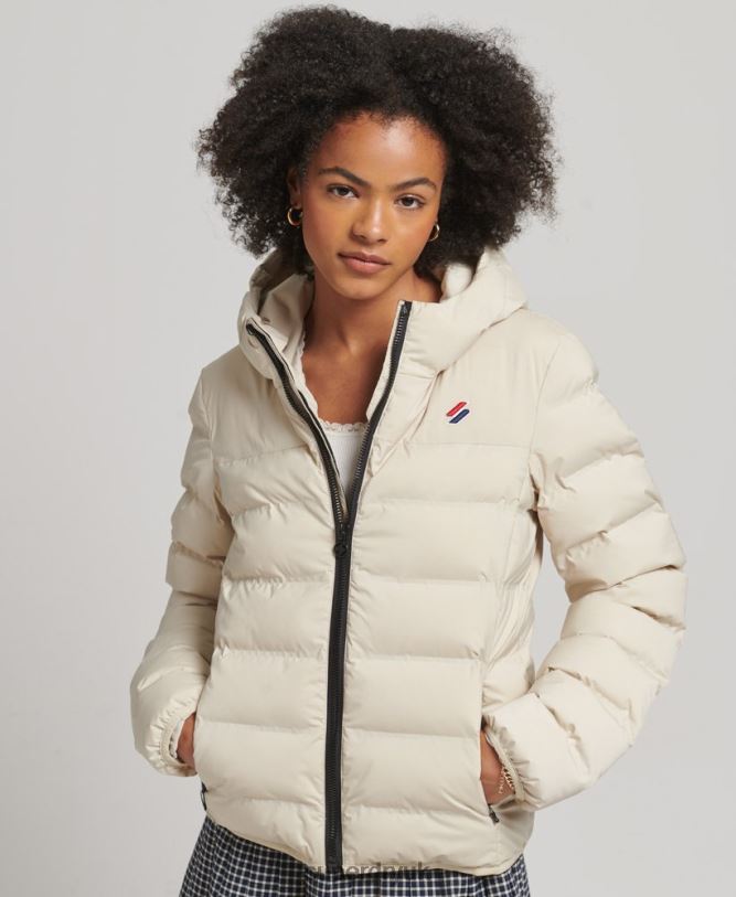 Heat Sealed Padded Jacket Women Beige Clothing Superdry 66N8N3679