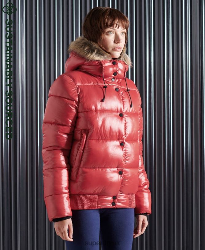High Shine Toya Bomber Jacket Women Red Clothing Superdry 66N8N5739