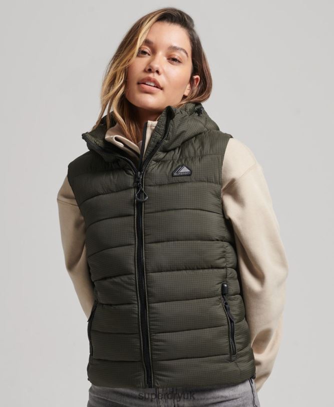 Hooded Classic Padded Gilet Women Green Clothing Superdry 66N8N3639