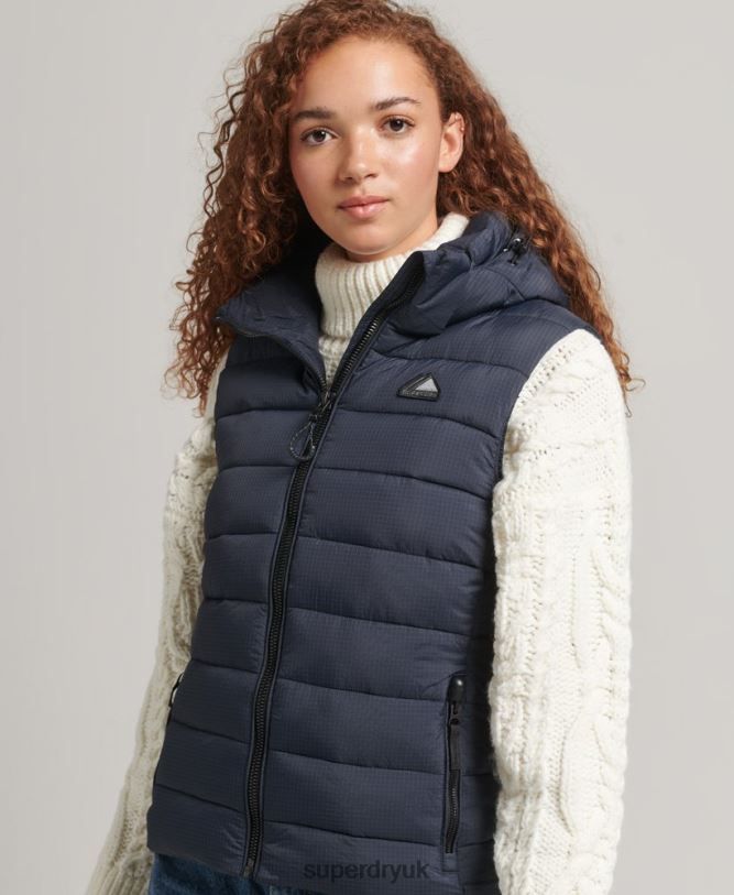 Hooded Classic Padded Gilet Women Navy Clothing Superdry 66N8N3797
