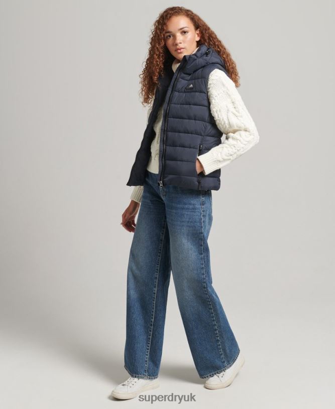 Hooded Classic Padded Gilet Women Navy Clothing Superdry 66N8N3797