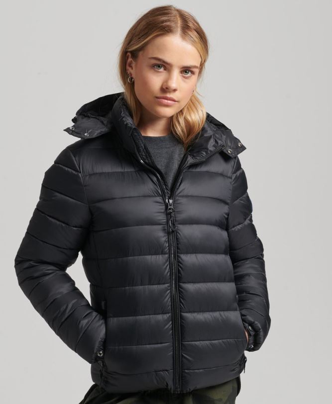 Hooded Classic Puffer Jacket Women Black Clothing Superdry 66N8N3565