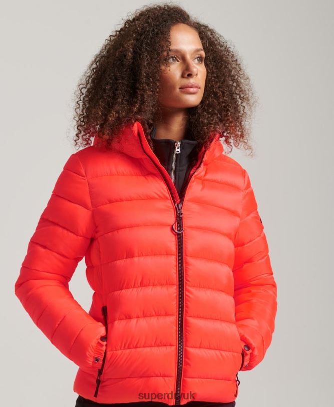Hooded Classic Puffer Jacket Women Coral Clothing Superdry 66N8N3790