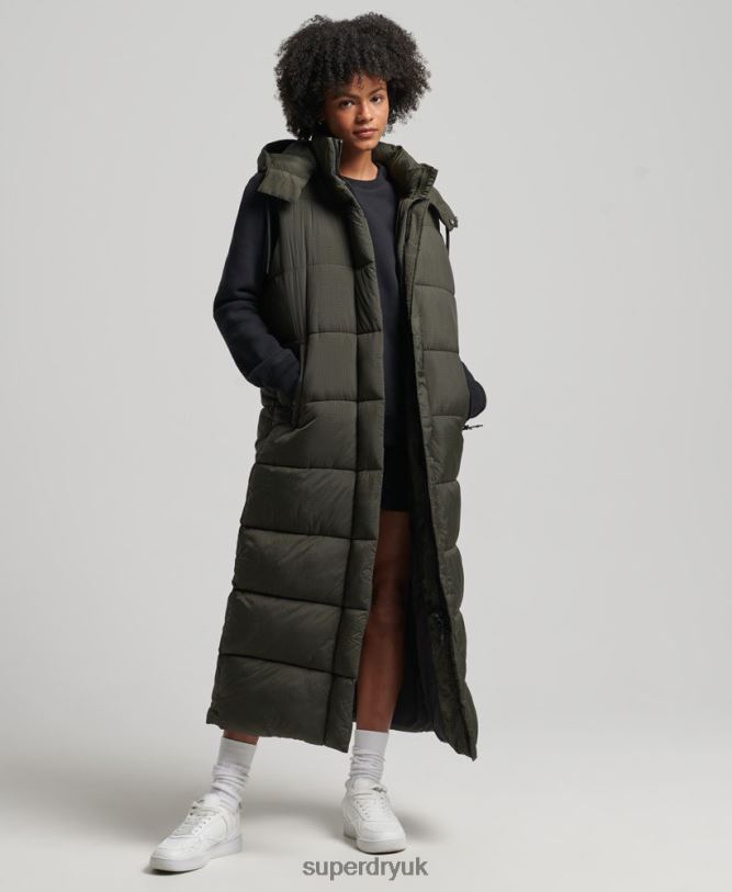 Hooded Ripstop Longline Gilet Women Green Clothing Superdry 66N8N3675