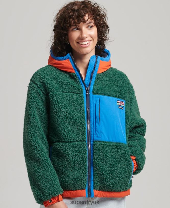 Hooded Sherpa Jacket Women Green Clothing Superdry 66N8N5658
