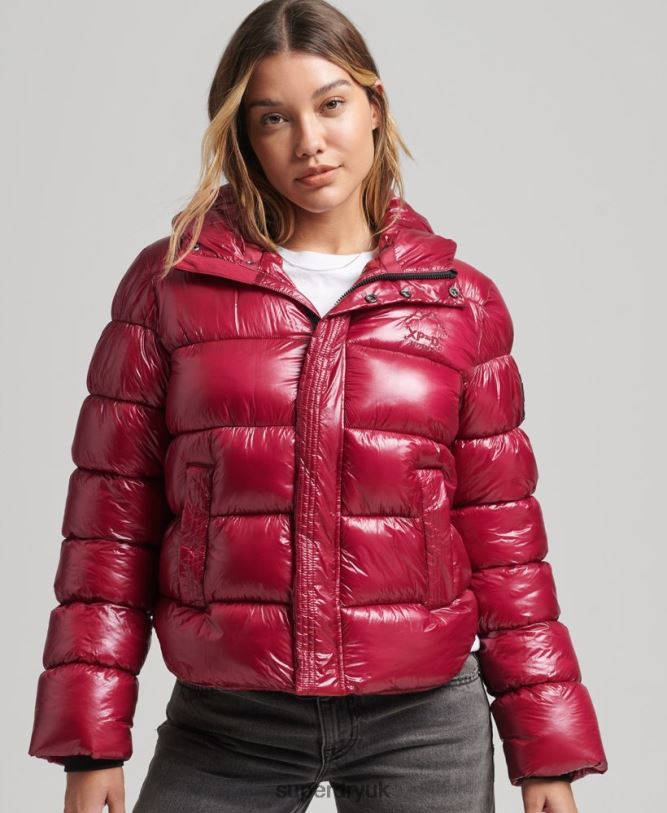 Hooded Shine Sports Puffer Jacket Women Pink Clothing Superdry 66N8N3607