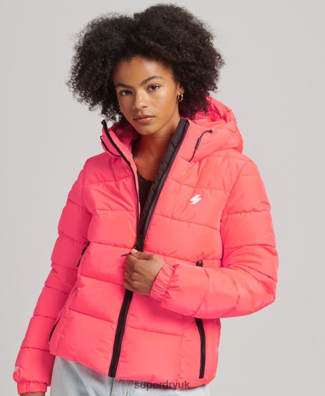 Hooded Spirit Sports Puffer Jacket Women Coral Clothing Superdry 66N8N3698