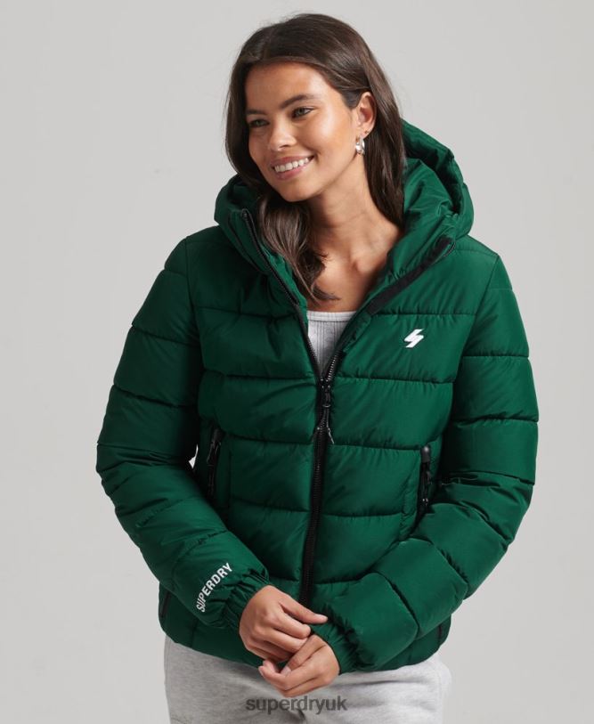 Hooded Spirit Sports Puffer Jacket Women Green Clothing Superdry 66N8N3724