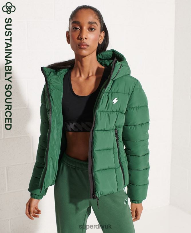 Hooded Spirit Sports Puffer Jacket Women Green Clothing Superdry 66N8N3801