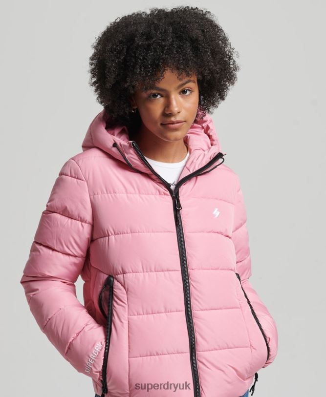 Hooded Spirit Sports Puffer Jacket Women Pink Clothing Superdry 66N8N3802