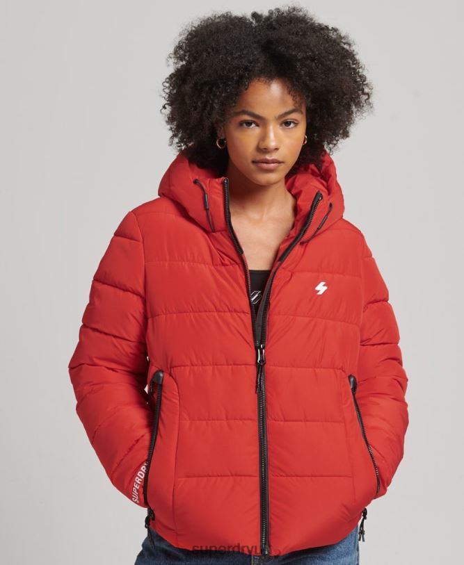Hooded Spirit Sports Puffer Jacket Women Red Clothing Superdry 66N8N3612