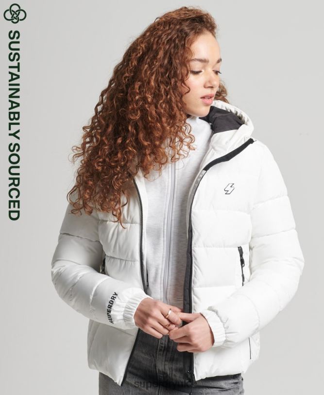 Hooded Spirit Sports Puffer Jacket Women White Clothing Superdry 66N8N3759