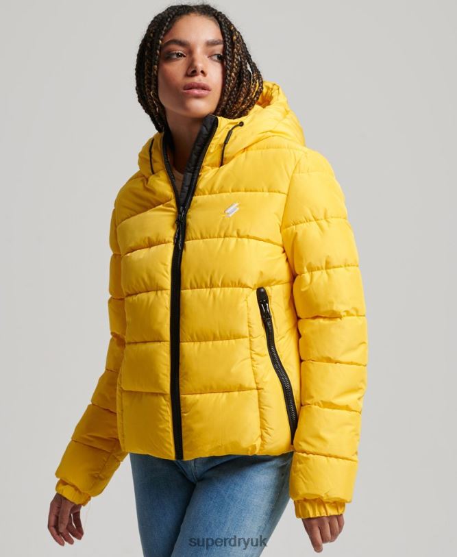 Hooded Spirit Sports Puffer Jacket Women Yellow Clothing Superdry 66N8N3758