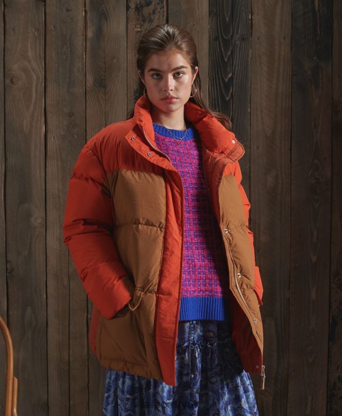 Limited Edition Dry Down Funnel Jacket Women Orange Clothing Superdry 66N8N5695