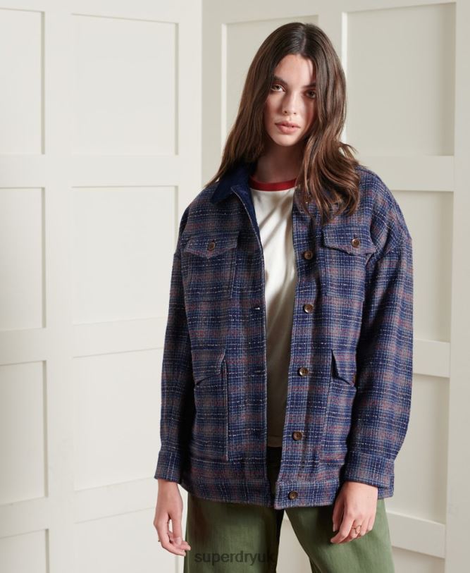 Limited Edition Dry Short Wool Jacket Women Blue Clothing Superdry 66N8N5686