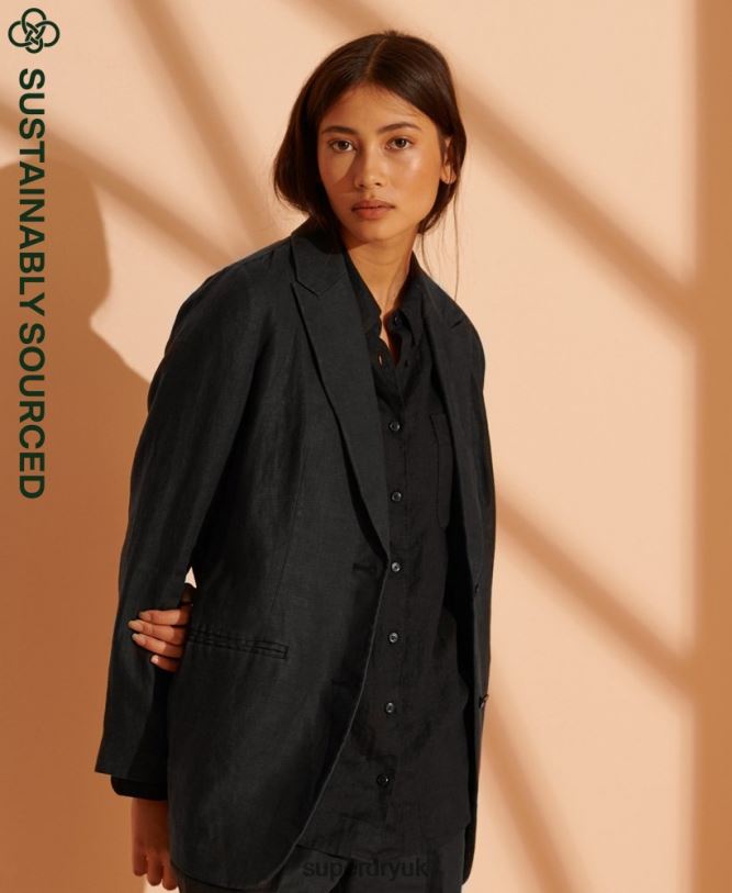 Limited Edition Hemp Blazer Women Black Clothing Superdry 66N8N5541