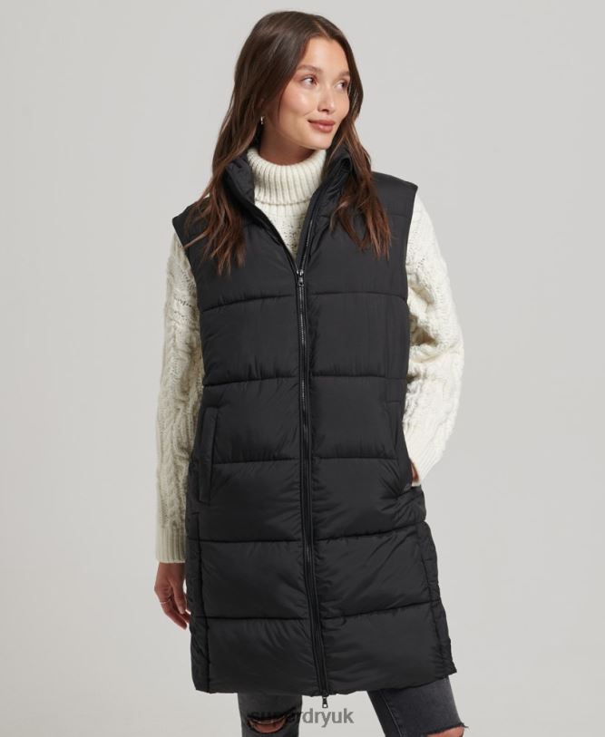 Longline Quilted Gilet Women Black Clothing Superdry 66N8N3659